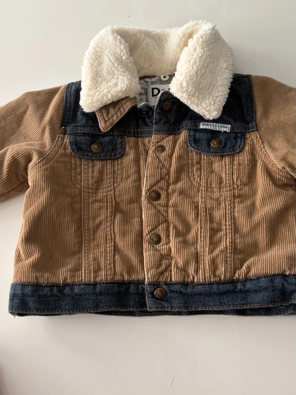 Kids Khaki Corduroy Winter Jacket by Dolce & Gabbana Junior 18-24 months